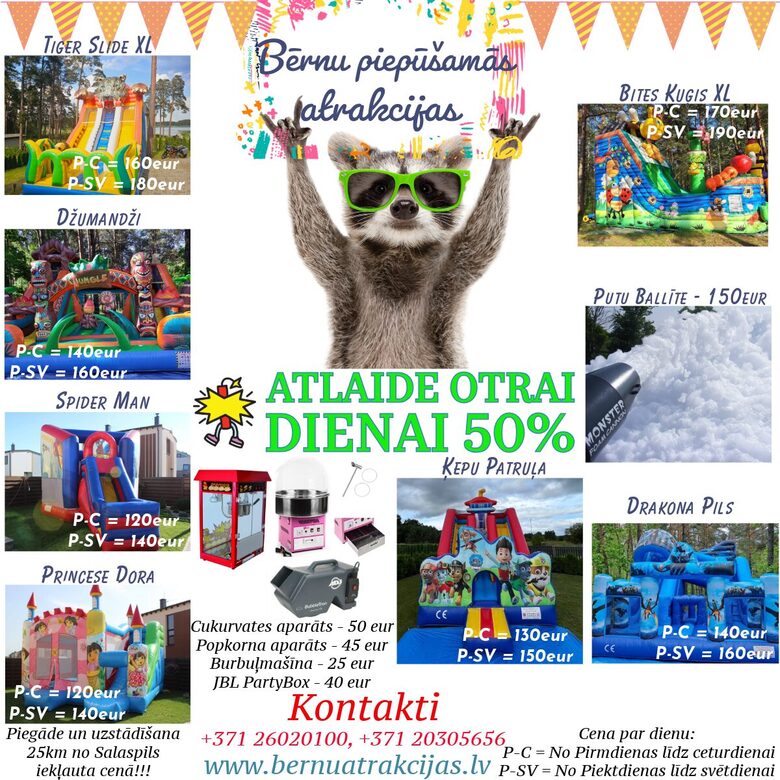 Piepūšamās atrakcijas un inventāra noma bērniem